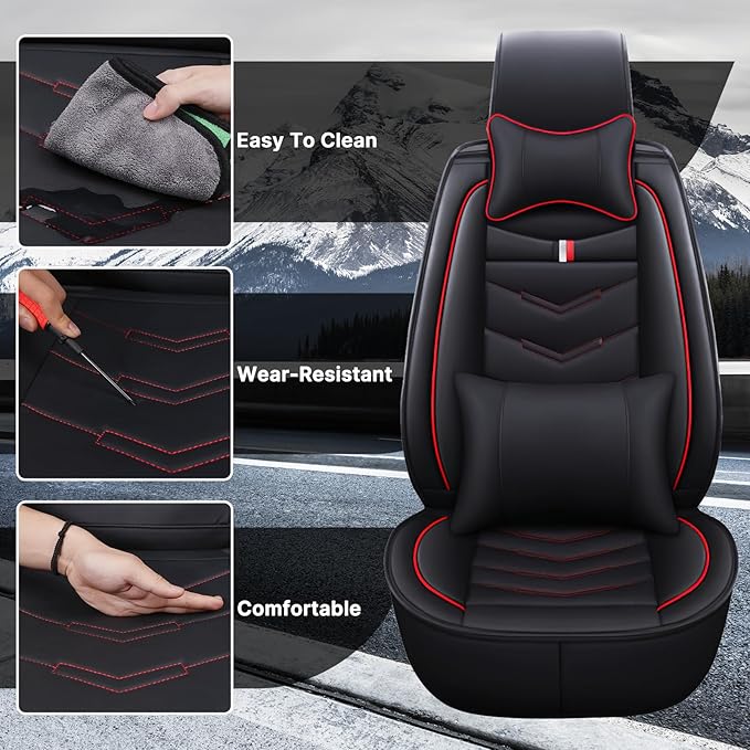 Car Seat Cover 2 Seats for Chevrolet Camaro 2000-2024, Durable Wear Resistant Waterproof Vehicle Cushion Covers, Breathable No Odor Premium Leather Vehicle Seat Covers.(Luxury,Black Red)