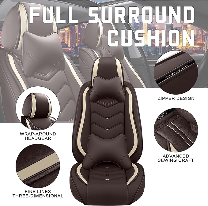 CTDS Car Seat Covers for Honda HR-V 2016-2026, Stylish Sport Seat Cover, Premium Nappa Leather Car Seat Cover. Automobile Seat Covers Sets.(Luxury 2 Seats/Coffee Color)