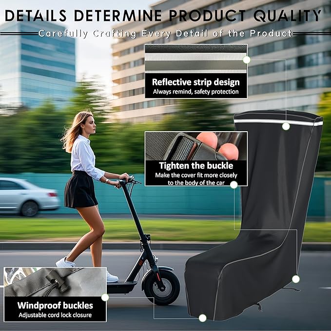 Electric Scooter Cover, Outdoor Waterproof and Dustproof Scooter Cover, Adults/Kids Electric Scooter Storage Cover, Universal Electric Scooter - L45x W24x H47 Inch, Black