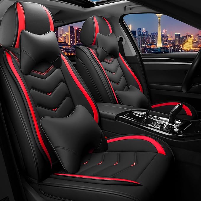 CTDS Car Seat Covers for Hyundai Kona 2018-2026, Stylish Sport Seat Cover, Premium Nappa Leather Car Seat Cover. Automobile Seat Covers Sets.(Luxury 2 Seats/Black Red)