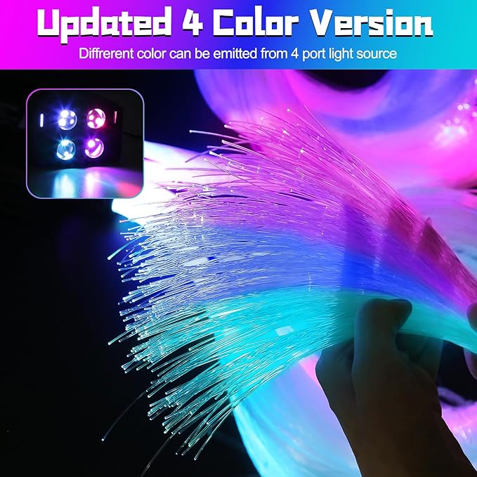 Car Starlight Headliner Kit, 4 Colors 32W Twinkle & Meteor Fiber Optic Ceiling Lights, 2 in 1 Light Engine 1100pcs*0.03in*13.1ft+240 RGBW Shooting Stars Lights for Car Roof Décor