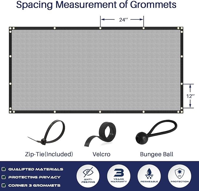 Windscreen4less Privacy Fence Screen Heavy Duty Windscreen Fencing Mesh Fabric Shade Net Cover with Brass Grommtes for Outdoor Wall Garden Yard Pool Deck, 8'x134' Light Gray