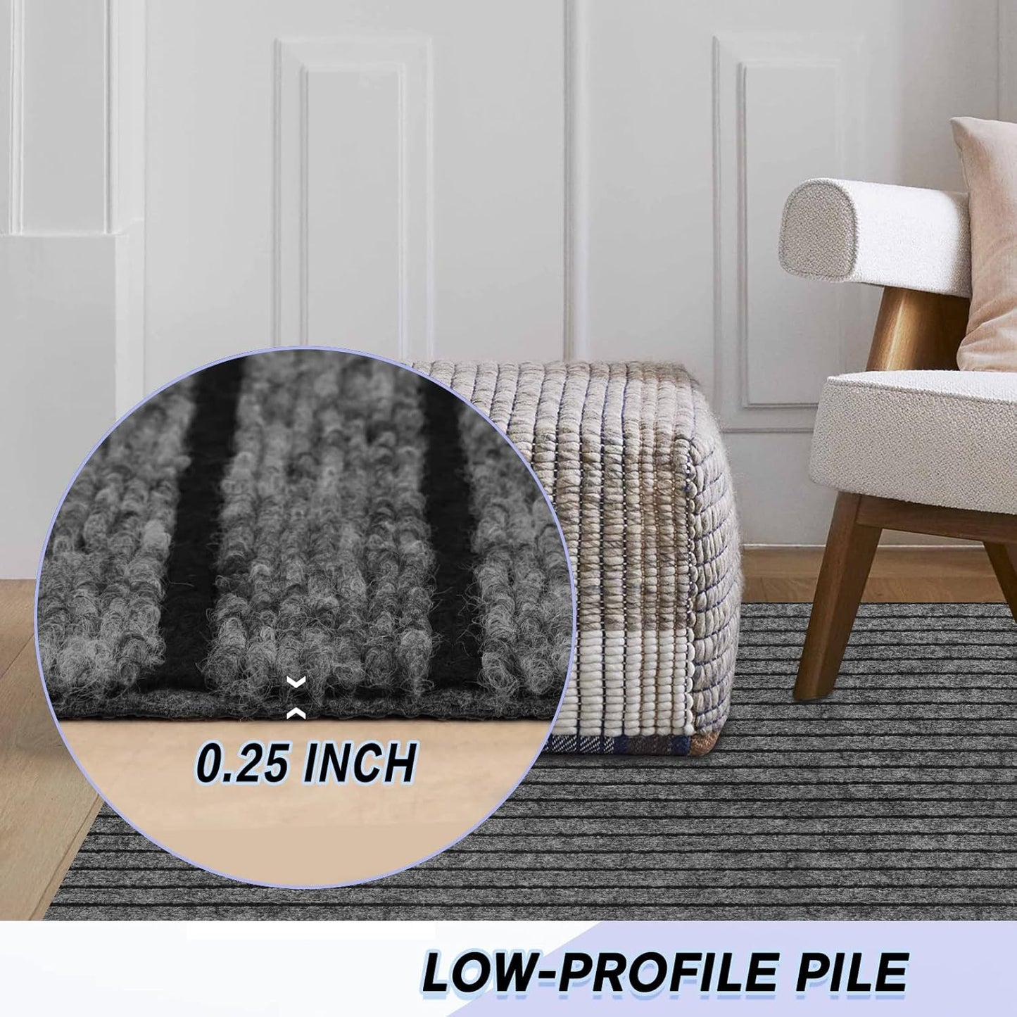 Custom Size Backed Non-Slip Area Rugs Runner, Easy Clean, Waterproof Runner Rugs for Hallway Entryway, Kitchen, Laundry, 3FT x 36FT, Gray Stripe