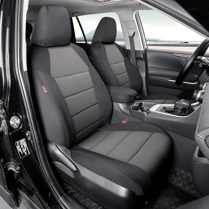 coverdream 2026 Rav4 Seat Covers Custom Fit for 2026 Toyota Rav4 Hybrid (LE,XLE Premium) SUV,Full Set Polyester Car Seat Protector Black & Grey