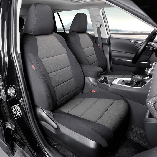 coverdream 2026 Rav4 Seat Covers Custom Fit for 2026 Toyota Rav4 Hybrid (SE,XSE) & PHEV GR Sport SUV,Full Set Polyester Car Seat Protector Black & Grey