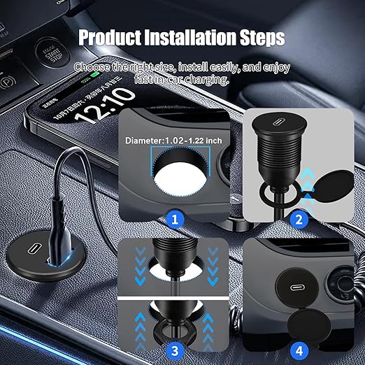 Single Port USB A 2.0 Male to Type C 2.0 Female Extension Cable,Flush Mount Waterproof Panel Cable for Car,Truck,Boat,Motorcycle Dashboard 3.3ft
