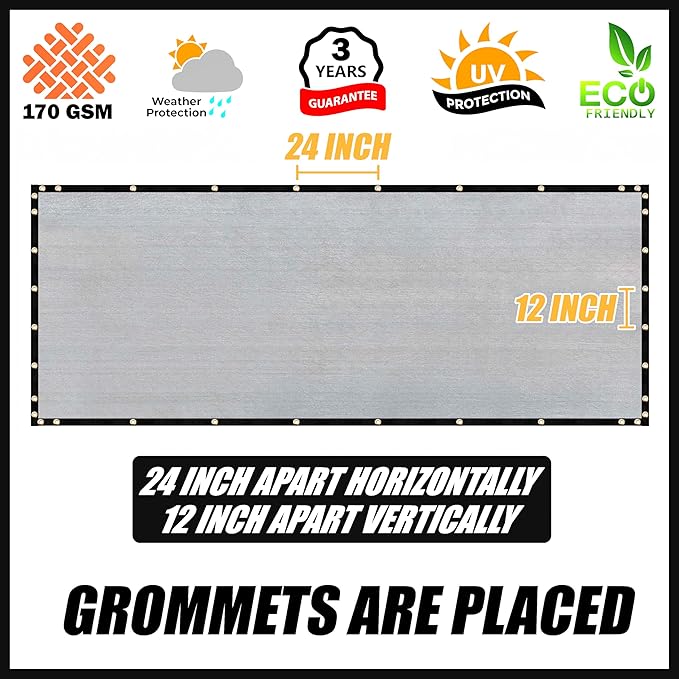 Royal Shade Custom Size 5' x 5' Grey Fence Privacy Screen Windscreen Cover Netting Mesh Fabric Cloth - Cable Zip Ties Included (We Make Custom Size)