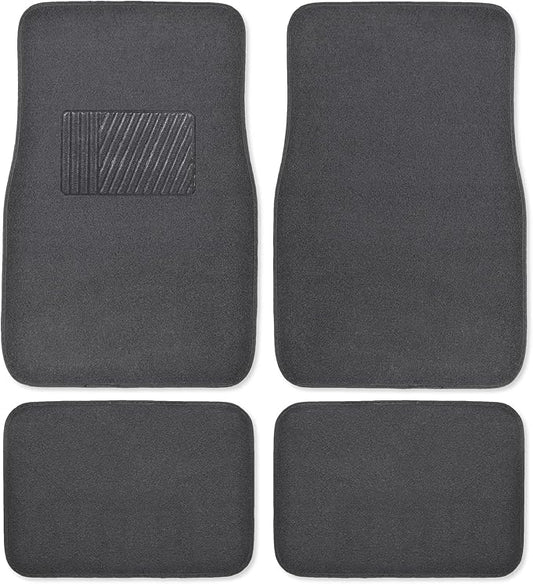 BDK Premium Charcoal Carpet Floor Mats for Cars - Universal Fit Interior 4-Piece Car Mats Full Set with Vinyl Heel Pad Protector - Cute Car Accessories Interior Floor Covers for SUVs & Trucks