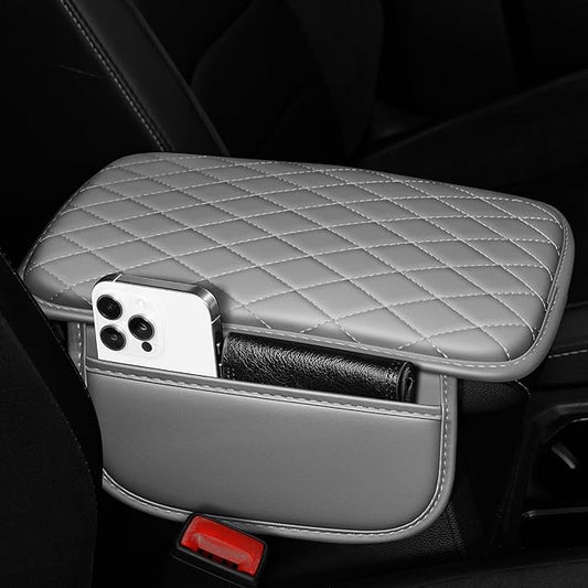 Center Console Cover for Cars Fit for Jeep Compass Leather Armrest Covers with 2 Storage Bags(Grey)
