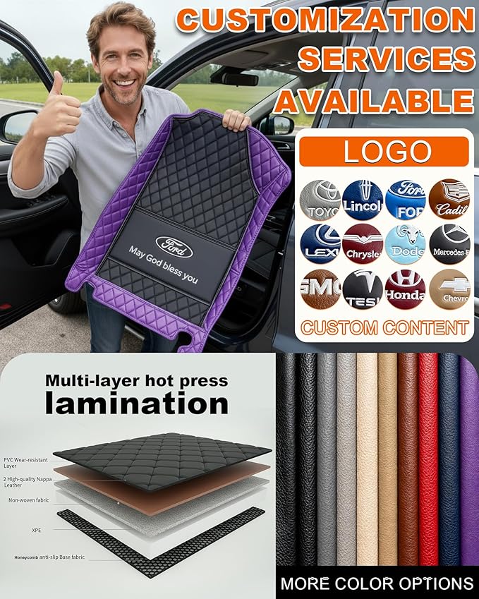 All-Weather car Floor MATS-Suitable for 99% of car Models,Leather car mat, offering Personalized Embroidery and Multiple Color Options,Provide Protection for car Rug (Blue1)