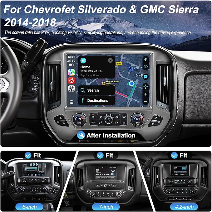 13.1" QLED Car Radio Stereo Upgrade for Chevy Silverado & GMC Sierra 2014-2018, 8-Core Head Unit 4GB+64GB with CarPlay/Android Auto, 2K Touch Screen and 1080P Backup Camera (6+128 Silver)