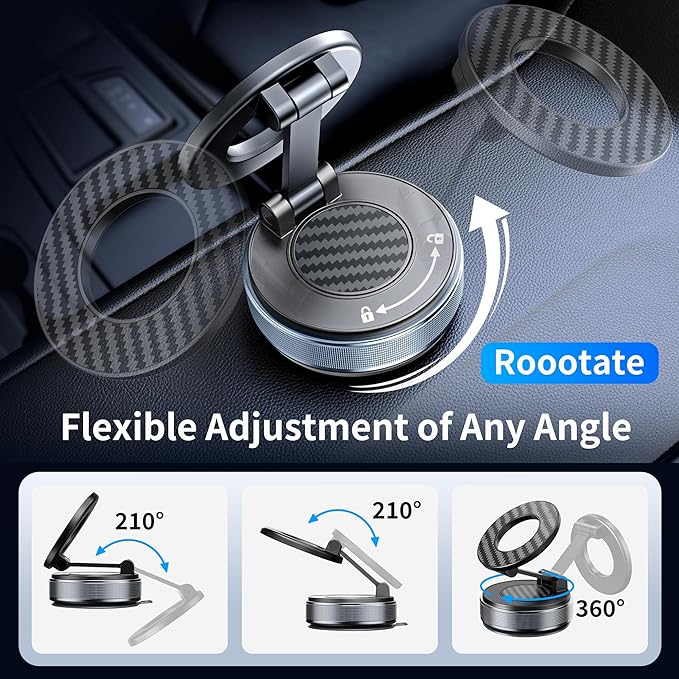 Car Phone Holder for Magsafe, Foldable Suction Cup Phone Mount 360° Adjustable Vacuum Magnetic Phone Holder, Cell Phone Holders for Your Car Compatible with iPhone 17 Pro Max 16 15 14 13 12