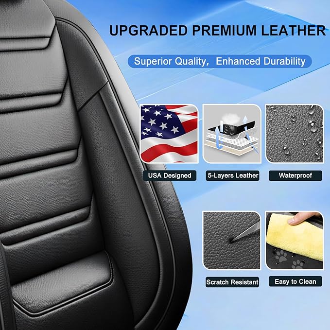 Fit CX-7 Car Seat Covers (Front Pair) for Select Mazda CX7 2006-2012, Premium Full Coverage Leather, Airbag Compatible, Waterproof All Weather Breathable Seat Protector, Black