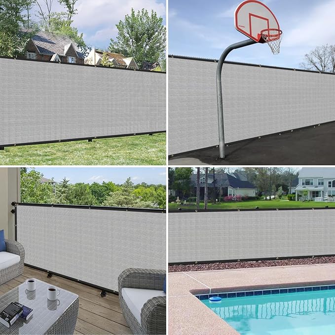 Windscreen4less Privacy Fence Screen Heavy Duty Windscreen Fencing Mesh Fabric Shade Net Cover with Brass Grommtes for Outdoor Wall Garden Yard Pool Deck, 8'x94' Light Gray