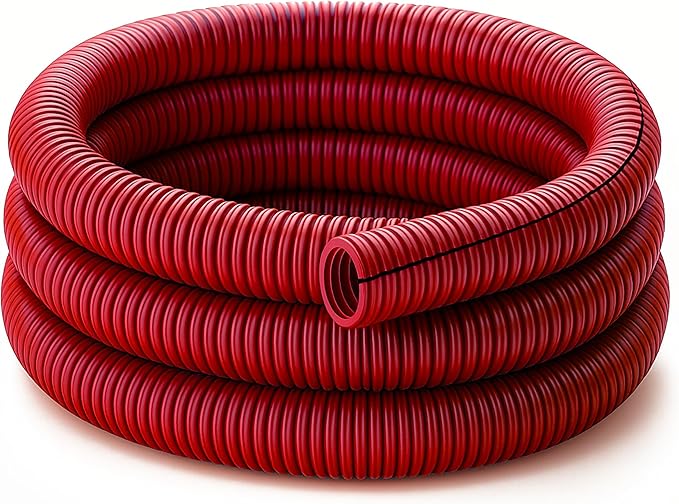 Electriduct Split Wire Loom Tubing Polyethylene Corrugated Flexible Conduit - 3/8" Nominal Size - 20 Feet - Red