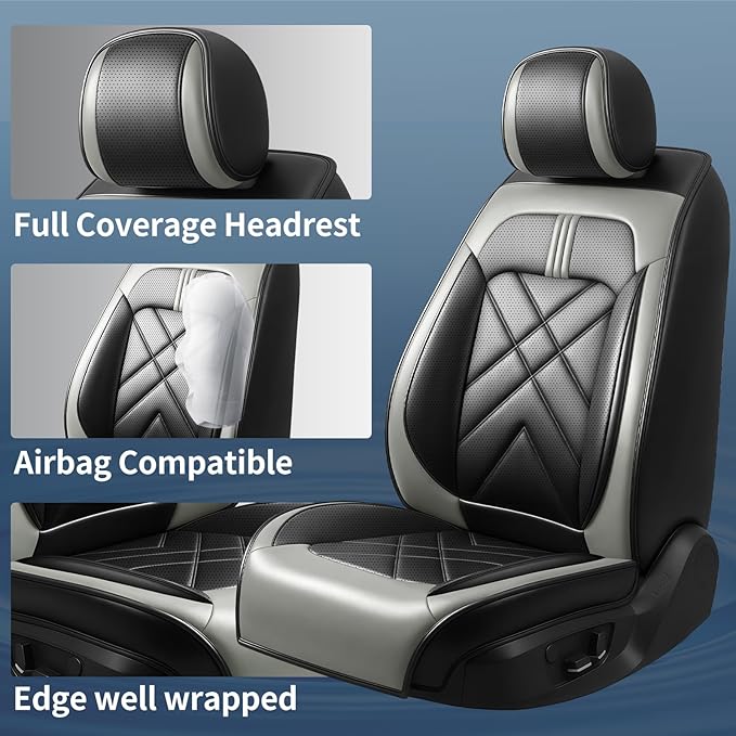CX-7 Car Seat Covers Fit for Mazda CX-7 2007-2012, Full Coverage Premium Leather Waterproof Breathable Seat Covers Automotive Seat Protectors, Airbag Compatible(Full Set Seats, Black Gray)