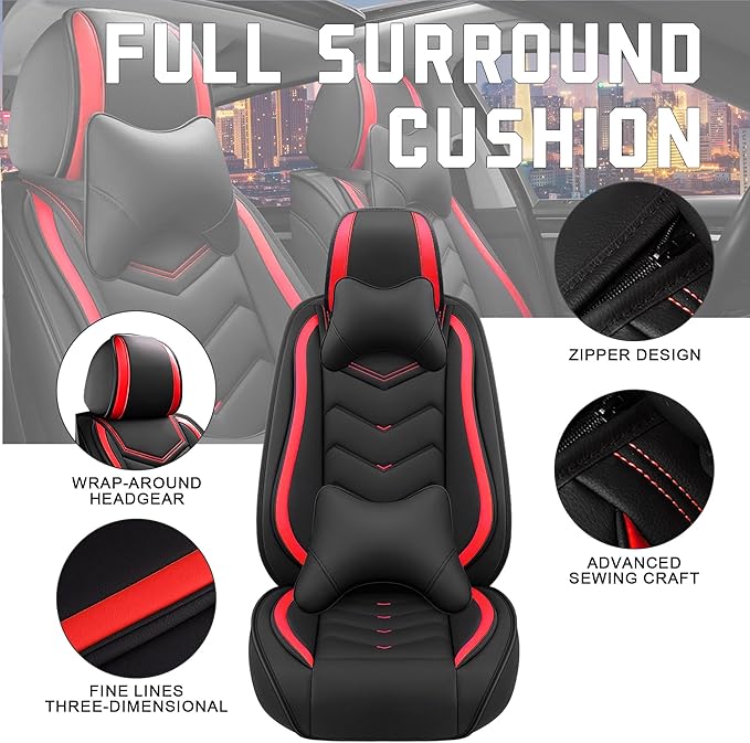 CTDS Car Seat Covers for Nissan Pathfinder 2000-2026, Stylish Sport Seat Cover, Premium Nappa Leather Car Seat Cover. Automobile Seat Covers Sets.(Luxury 2 Seats/Black Red)
