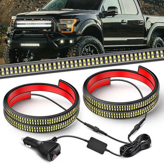 Nilight 2PCS 24 inch Truck Grille Strobe Lights Strip 384 LED Emergency Light White Flexible Side Flashing Warning Caution Safety Waterproof Lighting Kit for Trucks Tow Plow Construction Vehicles