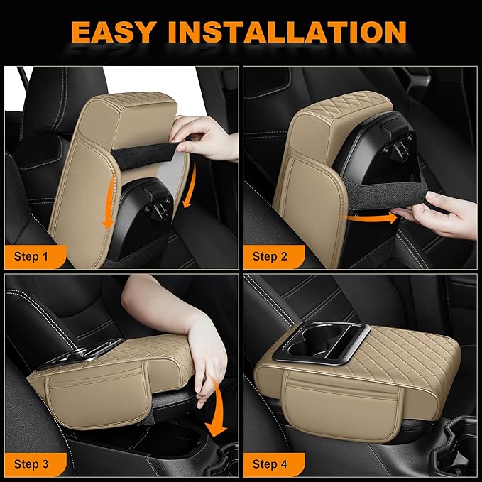 Armrest Cover for Car Fit for Jeep Wrangler - Center Console Cover with Cup Holders and 2 Storage Pockets(Beige)