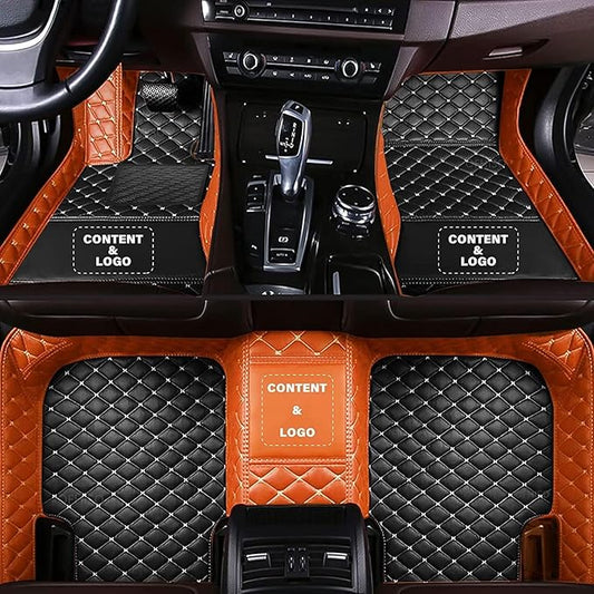 Customize Making Car Floor Mats for 99.99% Sedan SUV Pickup Truck Full Coverage Men Women Cute Leather Protection Pads Non-Slip Floor Liners (Black+Orange Side)