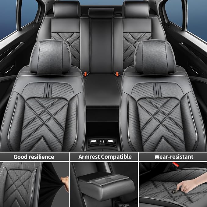 CX-90 Car Seat Covers Custom Fit for Mazda CX-90 2007-2026, Full Coverage Premium Leather Waterproof Breathable Seat Cover Full Set, Automotive Seat Protectors, Airbag Compatible(5 Seats Black)