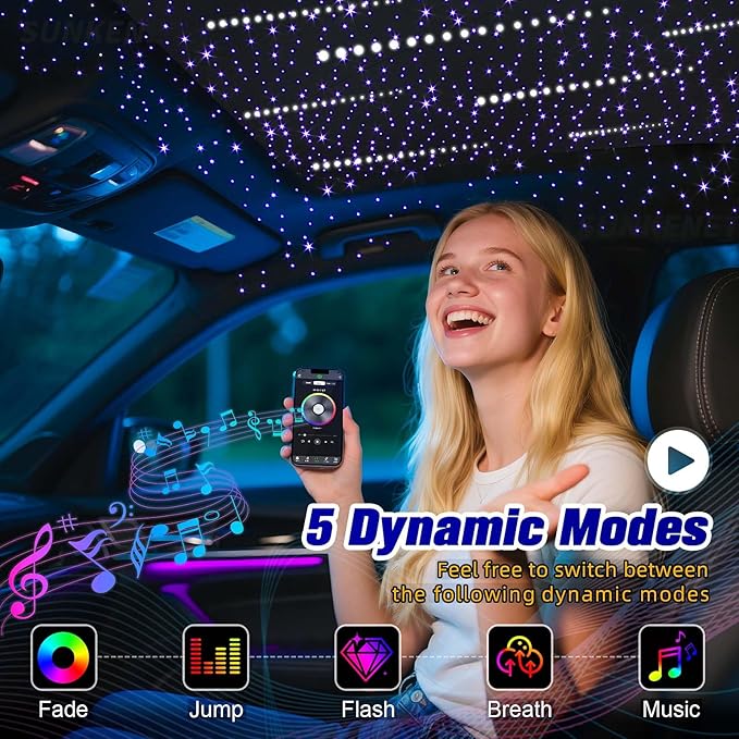 12W Twinkle&Meteor 2 in 1 RGBW Starlight Headliner Kit, 450pcs*0.03in*9.8ft+96pcs Shooting Star Lights for Car/Home Ceiling, Fiber Optic Lights with Bluetooth APP/Remote Control/Music Effect