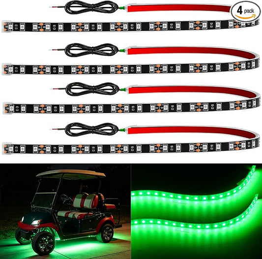 YM E-Bright 4Pcs Led Strip Lights for Car 24inch Waterproof IP68 Car Underglow Strip Lights Decoration 36SMD 12V Led Interior Exterior Lights Strip for Cars Motorcycles Truck Golf Cart Boat - Green