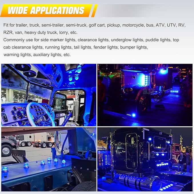 BJZ 2Pcs Blue Watermelon LED Strobe+Constant Marker Lights Dual Function Watermelon-shaped Side Marker Clearance Tail Top Cap Roof Lights for Trailer Truck Semi-trailer Heavy-duty Truck Bus Van
