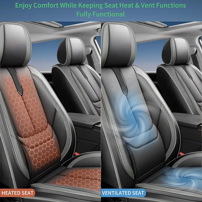 Fit Camry Car Seat Covers for Toyota Camry 2012-2024 2025 2026 -Upgraded Premium Waterproof & Breathable Leather,Airbag Compatible,All-Weather Seat Cushion Protector,Full Set,Black-Grey
