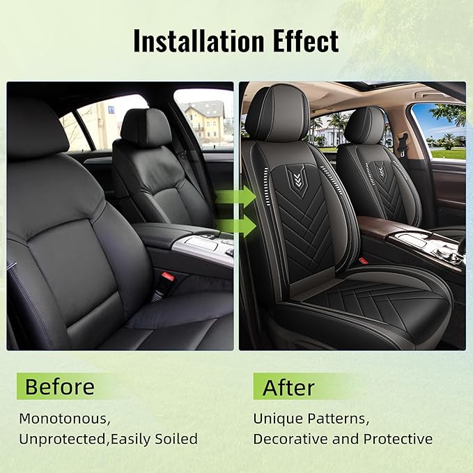 AOMSAZTO Front Seat Covers Fit for Fiat 500L 2016-2023 Waterproof Faux Leather Car Seat Cover Compatible with Airbag(2PCS Front, Black&Grey)