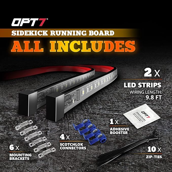 OPT7 Sidekick 78" Running Board Lights 2PCS LED Strips w/Sequential Amber Turn Signal Side Marker, DRL, White Courtesy Light for Extended Crew Cab Pickup - Truck Decorations