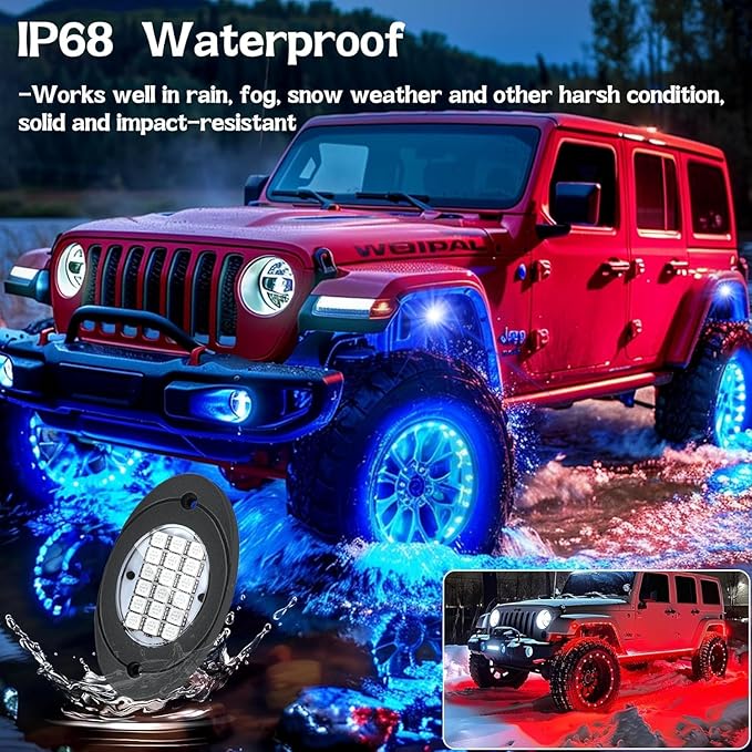 14 Pods RGB LED Rock Lights, Underglow Multicolor Neon Light Kit Wheel Well Light with APP Control & Music Mode, Under Glow Lights for Trucks,Jeep,SUV,Golf Cart,ATV,Pickup Off Road,12 V