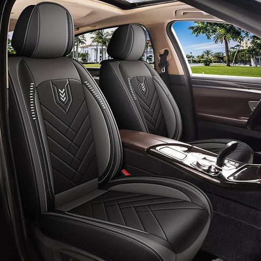 AOMSAZTO Seat Cover Fit for Toyota Highlander 2017-2026: Full Set Waterproof Faux Leather Automotive Seat Covers Vehicle Seat Cushion Protector Car Interior Covers(5 Seats Black&Grey)