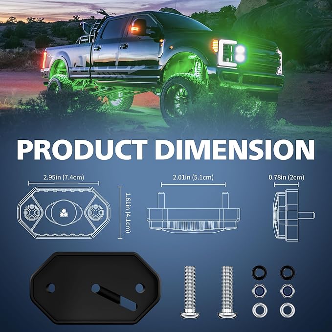 4WDKING Green LED Rock Lights, 4 Pods IP68 Waterproof Underbody Glow Trail Rig Lamp LED Neon Lights for Truck Off Road Truck Car Boat ATV SUV Motorcycle