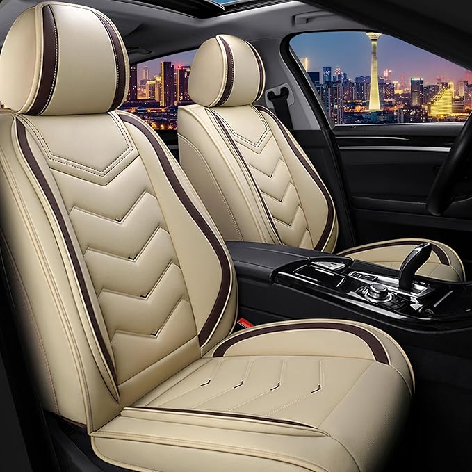 CTDS Car Seat Covers for Chevy Equinox 2005-2026, Stylish Sport Seat Cover, Premium Nappa Leather Car Seat Cover. Automobile Seat Covers Sets.(Standard 2 Seats/Beige)