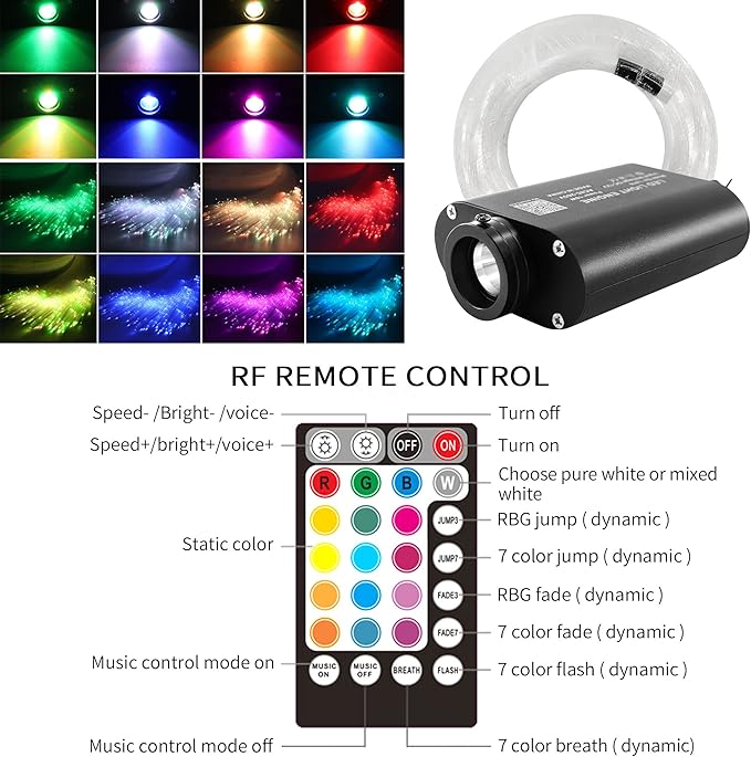 ATOKEE Starlight Headliner Kit 400pcs 0.03in 9.8ft, 16W Sound Activated Fiber Optic Star Lights Kit for Car Roof, Controlled by App/Remote