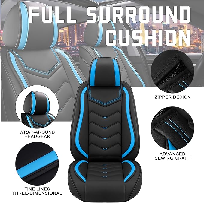 CTDS Car Seat Covers for Honda HR-V 2016-2026, Stylish Sport Seat Cover, Premium Nappa Leather Car Seat Cover. Automobile Seat Covers Sets.(Standard 2 Seats/Black Blue)