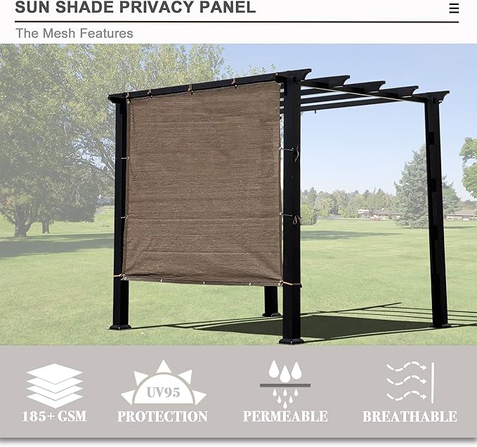 Alion Home Sun Shade Privacy Panel with Grommets and Hems on 4 Sides for Patio, Awning, Window, Pergola or Gazebo - Mocha Brown (12' x 10')