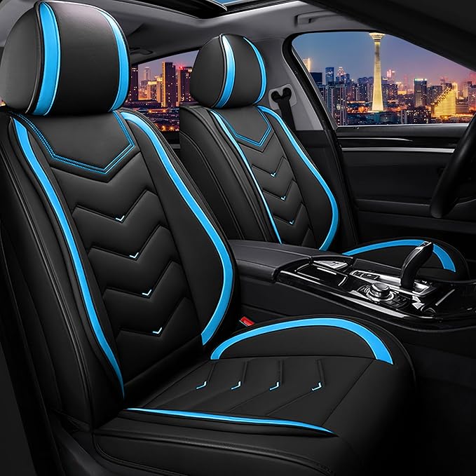 CTDS Car Seat Covers for Chevy Equinox 2005-2026, Stylish Sport Seat Cover, Premium Nappa Leather Car Seat Cover. Automobile Seat Covers Sets.(Standard 2 Seats/Black Blue)