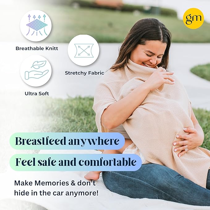 Breathable Nursing Cover Up for Breastfeeding - Privacy Nursing Covers - Newborn Essentials Must Haves - Improved Ponchy by Gold Mamas - Nude