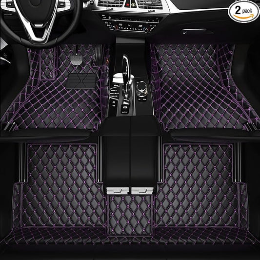 All-Weather car Floor MATS-Suitable for 99% of car Models,Leather car mat, offering Personalized Embroidery and Multiple Color Options,Provide Protection for car Rug (Black Purple)