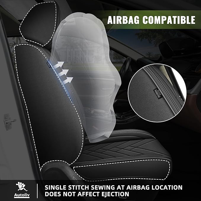 AOMSAZTO Front Seat Covers Fit for Nissan Kicks 2018-2025 2026 Waterproof Faux Leather Car Seat Cover Compatible with Airbag(2PCS Front, Black)