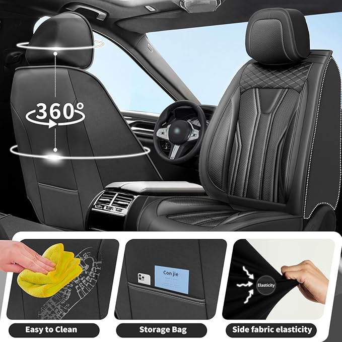 Fit Prius Car Seat Covers for Toyota Prius 2001-2025 2026 -Full Set Premium Leather, Waterproof, Breathable，All-Weather Seat Cushion Protecto & Airbag Compatible, 5-Seats All Black