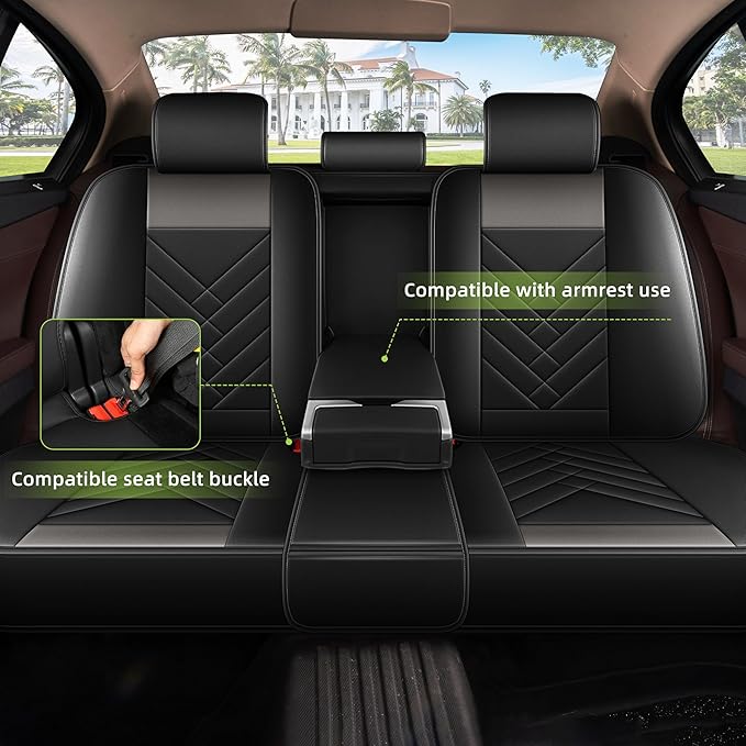 AOMSAZTO Car Seat Covers Full Set Fit for Nissan Murano 2011-2025 2026 Waterproof Faux Leather Car Seat Cushions Automotive 5 Seat Covers Set（Black&Grey）