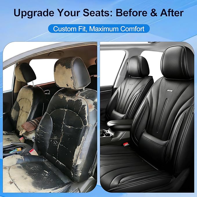 Fit Colorado Car Seat Covers for Select Chevy/Chevrolet Colorado 2015-2026 - Premium Full Coverage Leather, Waterproof & All Weather Seat Cushion Protector, Full Set, Black
