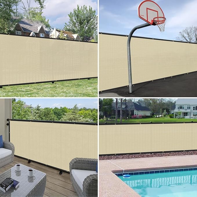 Windscreen4less Privacy Fence Screen Heavy Duty Windscreen Fencing Mesh Fabric Shade Net Cover with Brass Grommtes for Outdoor Wall Garden Yard Pool Deck, 8'x44' Beige