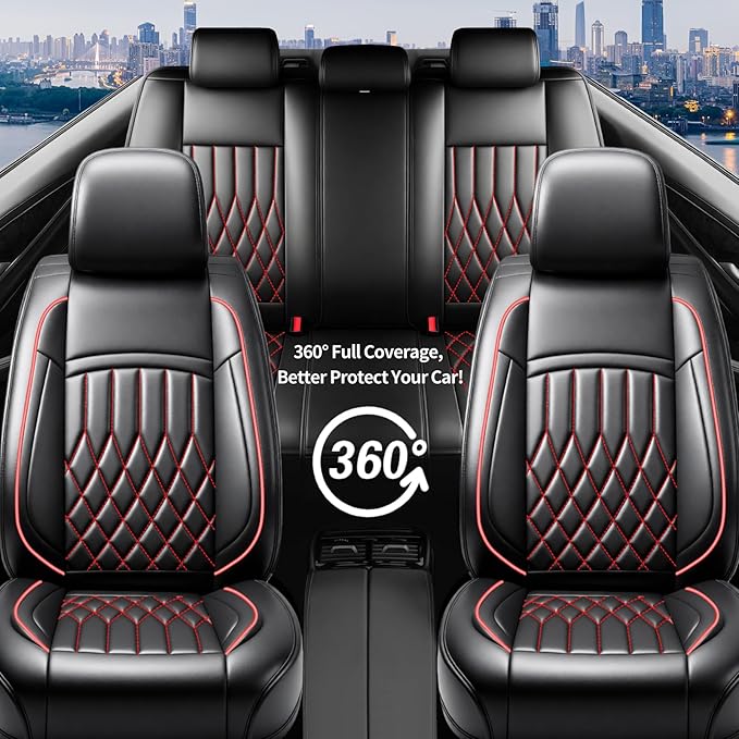 Santa Fe Seat Covers Custom Fit for Hyundai Santa Fe 2007-2026 (Only 5-Seat Version) - Full Set Premium Leather, Waterproof, All-Weather, Airbag Compatible, Car Seat Protectors (Redline)