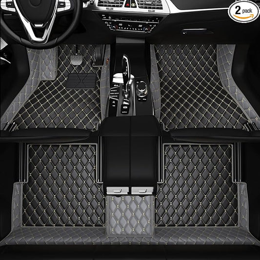 All-Weather car Floor MATS-Suitable for 99% of car Models,Leather car mat, offering Personalized Embroidery and Multiple Color Options,Provide Protection for car Rug (Gray1)