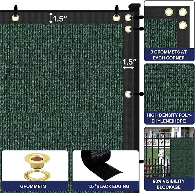 Windscreen4less Privacy Fence Screen Heavy Duty Windscreen Fencing Mesh Fabric Shade Net Cover with Brass Grommtes for Outdoor Wall Garden Yard Pool Deck, 8'x272' Green
