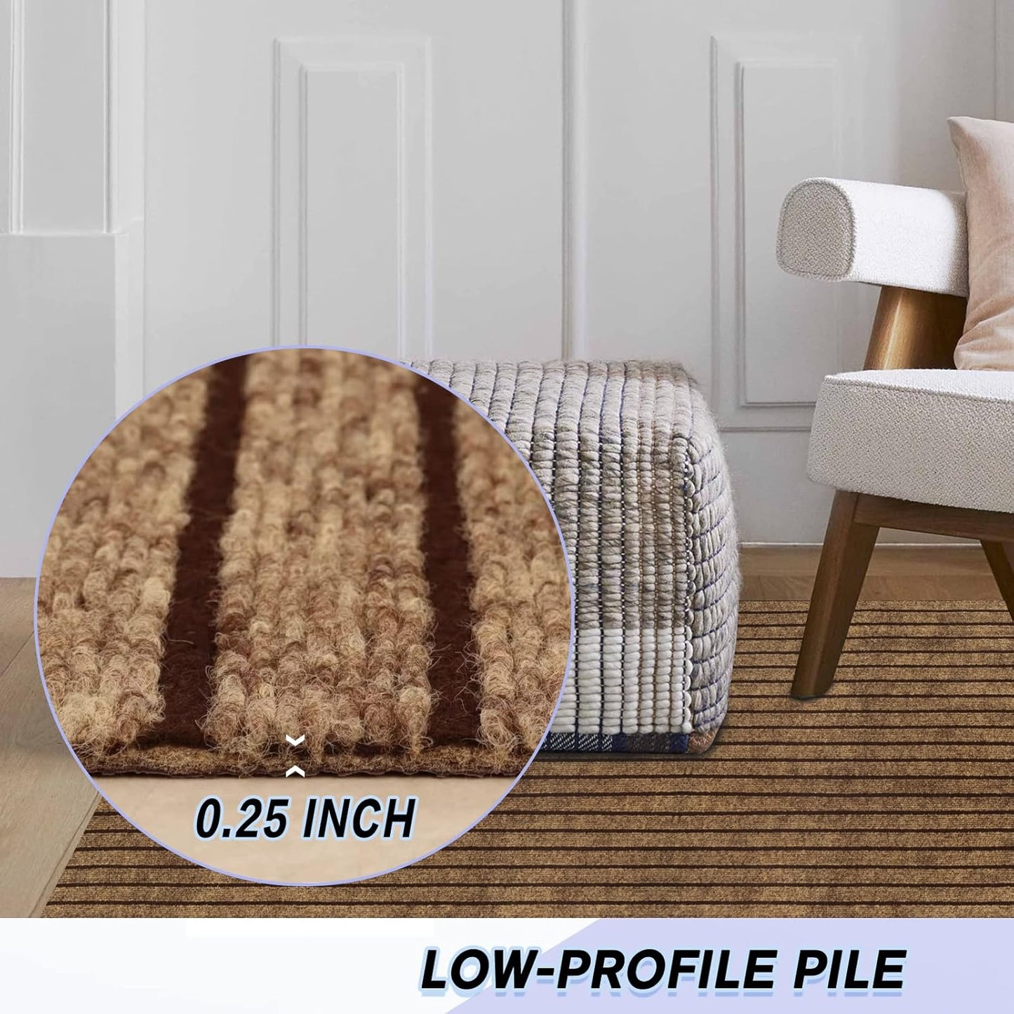 Custom Size Backed Non-Slip Area Rugs Runner, Easy Clean, Waterproof Runner Rugs for Hallway Entryway, Kitchen, Laundry, 2FT x 71FT, Brown Stripe